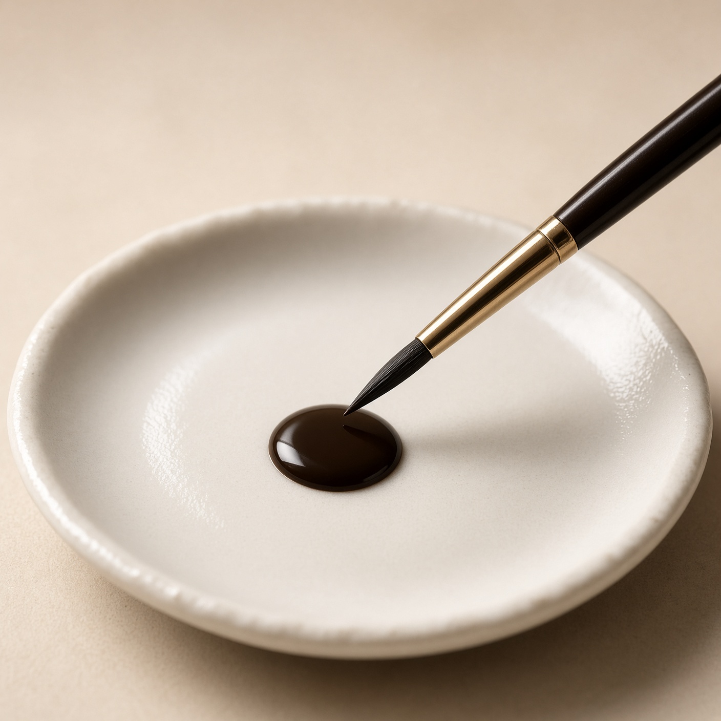 A fine liner brush and a drop of brown pigment
